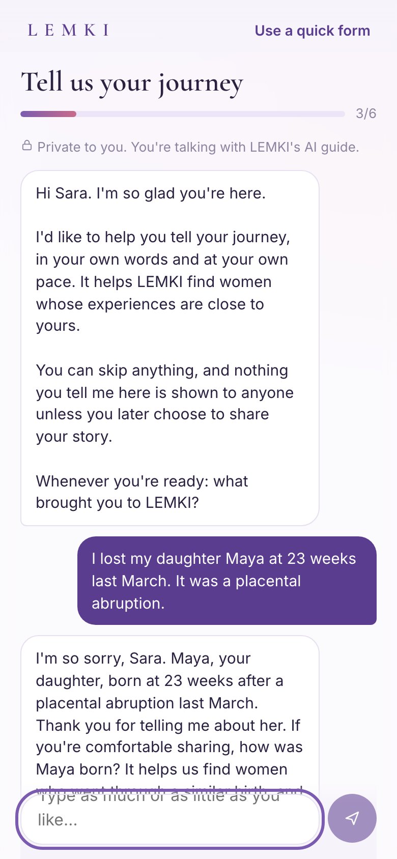 The LEMKI guide replying warmly to a woman telling her story